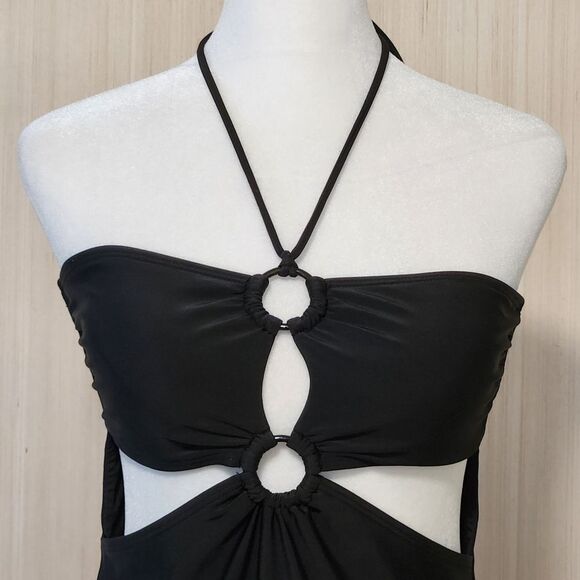 Aeropostale Double O-Ring Halter Monokini Black Swimsuit Women's Size Large - Picture 3 of 8